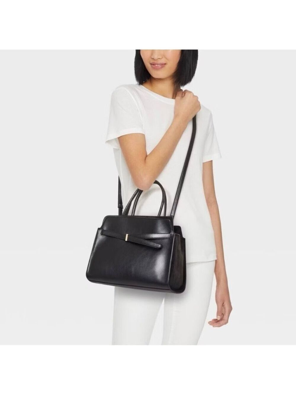 578. NWOT! Elegant Belted Top Handle Satchel Handbag-A New Day-Black